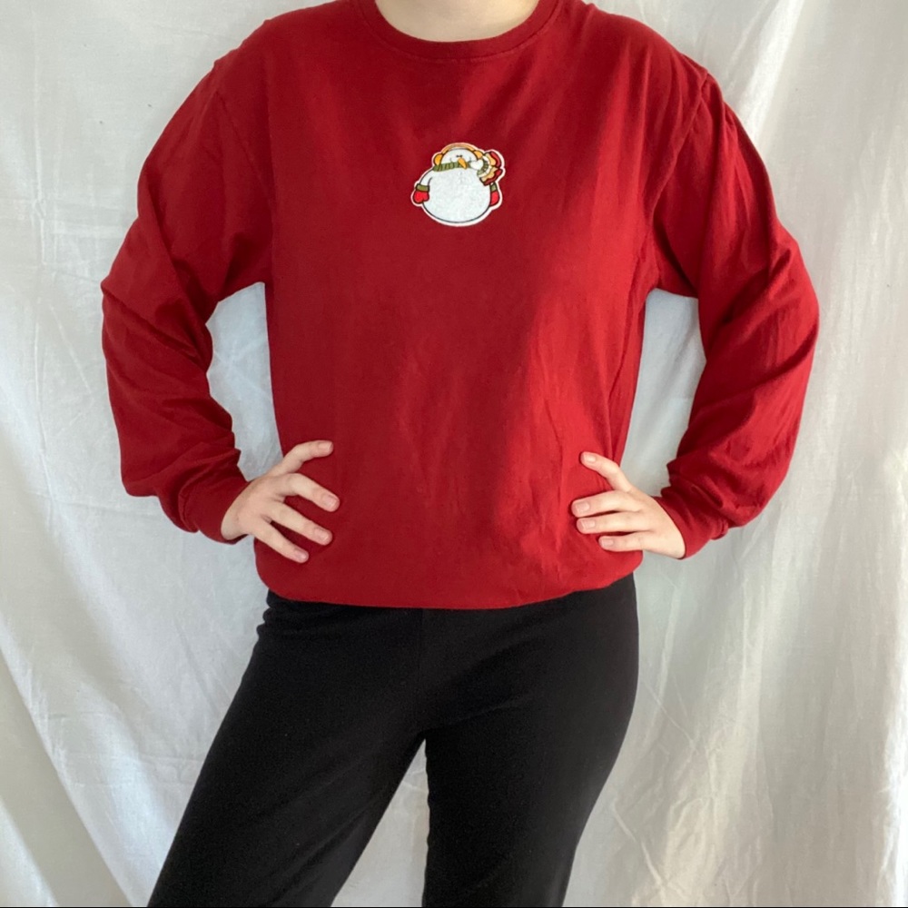 Christmas Snowman Patch Red Long Sleeve Tee - Picture 4 of 6